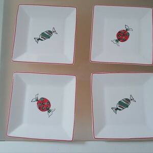 Salad Plates Food Network 6" Set of 4 Square Bevel Candies Sweets Christmas